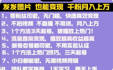 抖音发图就能赚钱:千粉月入上万实操文档,全是干货