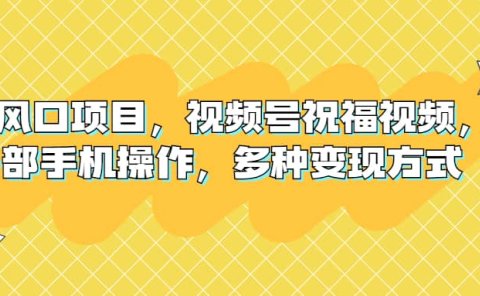 新风口项目，视频号祝福视频，一部手机操作，多种变现方式