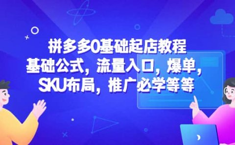 拼多多0基础起店教程:基础公式,流量入口,爆单,SKU布局,推广必学等等