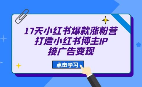 17天 小红书爆款 涨粉营(广告变现方向)打造小红书博主IP、接广告变现