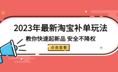 2023年最新淘宝补单玩法,教你快速起·新品,安全·不降权(18课时)