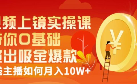 视频上镜实操课:带你0基础演出吸金爆款,赚钱主播如何月入10W+