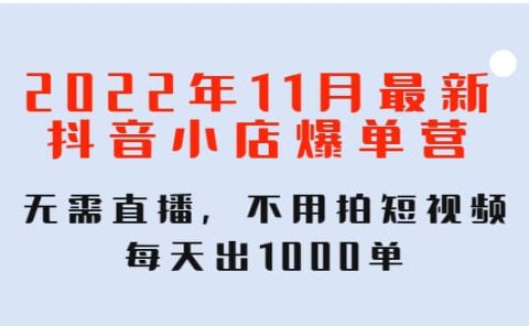 2022年11月最新抖音小店爆单训练营：无需直播，不用拍短视频，每天出1000单