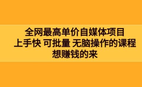 全网最单高价自媒体项目:上手快 可批量 无脑操作的课程,想赚钱的来