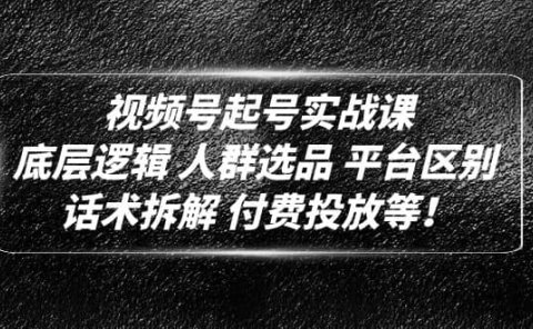 视频号起号实战课:底层逻辑 人群选品 平台区别 话术拆解 付费投放等