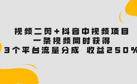 视频二剪+抖音中视频项目：一条视频获得3个平台流量分成 收益250% 价值4980