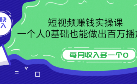短视频赚钱实操课,一个人0基础也能做出百万播放量,每月收入多一个0