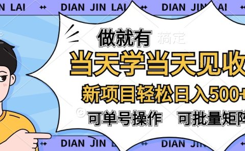 做就有,当天学当天见收益,可以矩阵操作,轻松日入500+