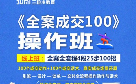 《全案成交100》全案全流程4段25步100招,操作班