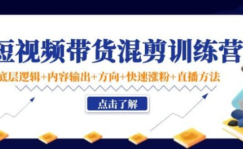 短视频带货混剪训练营:底层逻辑+内容输出+方向+快速涨粉+直播方法!