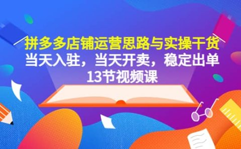 拼多多店铺运营思路与实操干货,当天入驻,当天开卖,稳定出单(13节课)