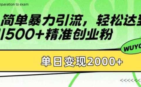 简单暴力引流轻松达到日引500+精准创业粉,单日变现2k【揭秘】