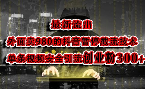 最新流出:外面卖980的抖音暂停截流技术单条视频安全引流创业粉300+