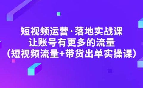 短视频运营·落地实战课 让账号有更多的流量(短视频流量+带货出单实操)