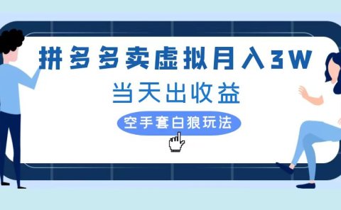 拼多多虚拟项目,单人月入3W+,实操落地项目