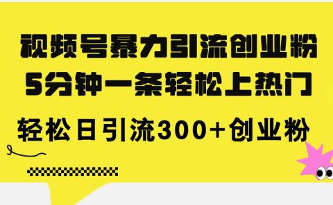 视频号暴力引流创业粉，5分钟一条轻松上热门，轻松日引流300+创业粉