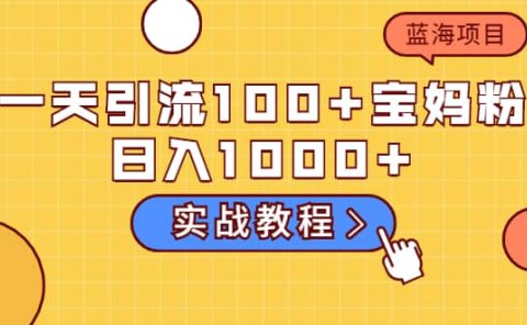 一天引流100+宝妈粉，日入1000+的蓝海项目（实战教程）