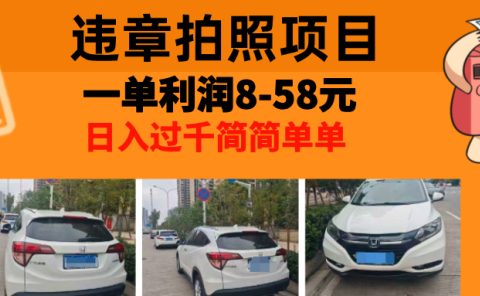 最强副业违章拍照，一单利润8-58元，全国大小城市都可做