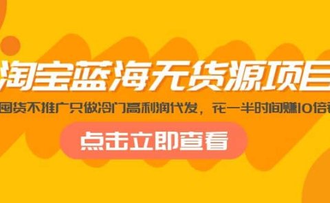 淘宝蓝海无货源项目，不囤货不推广只做冷门高利润代发