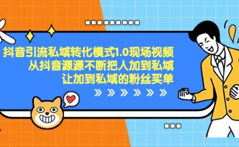 抖音-引流私域转化模式1.0现场视频，从抖音源源不断把人加到私域，让加到私域的粉丝买单
