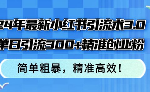 24年最新小红书引流术3.0，单日引流300+精准创业粉，简单粗暴，精准高效！