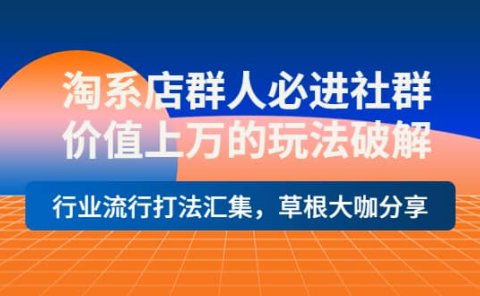 淘系店群人必进社群，价值上万的玩法破解，行业流行打法汇集，草根大咖分享