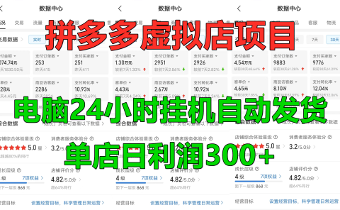 拼多多虚拟店项目,电脑挂机自动发货,单店日利润300+,可放大操作