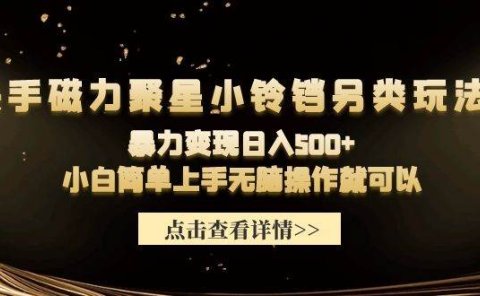 快手磁力聚星小铃铛另类玩法，暴力变现日入500+小白简单上手无脑操作就可以