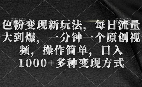 色粉变现新玩法，每日流量大到爆，一分钟一个原创视频，操作简单，日入1000+