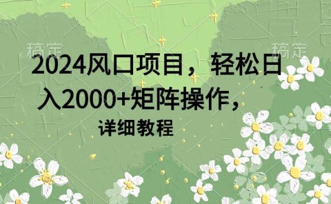 2024风口项目，轻松日入2000+矩阵操作，详细教程
