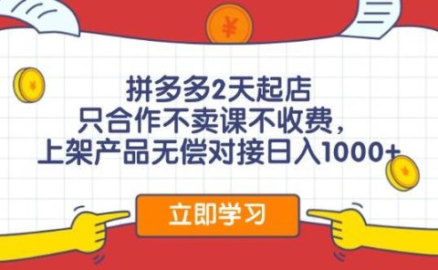 拼多多2天起店,只合作不卖课不收费,上架产品无偿对接日入1000+