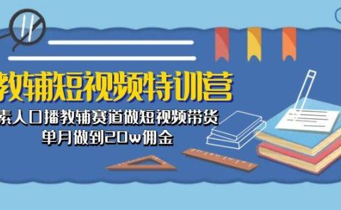 教辅-短视频特训营： 素人口播教辅赛道做短视频带货，单月做到20w佣金