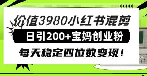 价值3980小红书混剪日引200+宝妈创业粉,每天稳定四位数变现!
