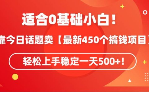 适合0基础小白！靠今日话题卖【最新450个搞钱方法】轻松上手稳定一天500+！