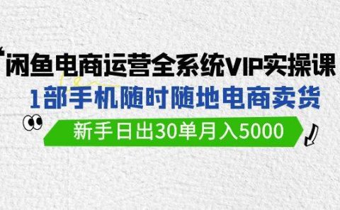 闲鱼电商运营全系统VIP实战课,1部手机随时随地卖货,新手日出30单月入5000