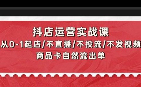 抖店运营实战课：从0-1起店/不直播/不投流/不发视频/商品卡自然流出单