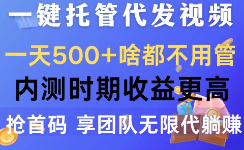 一键托管代发视频,一天500+啥都不用管,内测时期收益更高,抢首码,享...