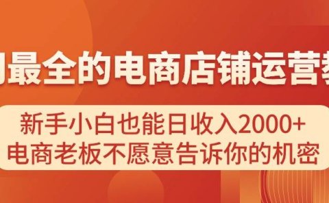 电商店铺运营教学,新手小白也能日收入2000+,电商老板不愿意告诉你的机密