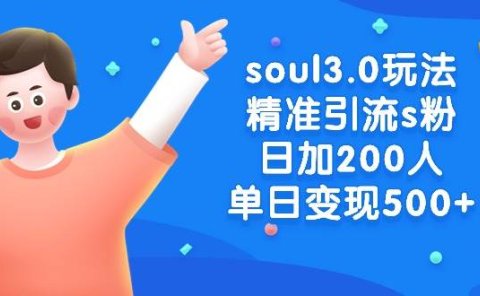 soul3.0玩法精准引流s粉，日加200人单日变现500+