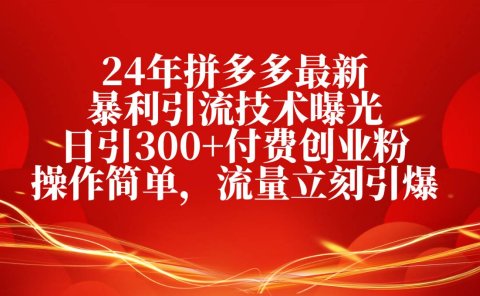 24年拼多多最新暴利引流技术曝光,日引300+付费创业粉,操作简单,流量...