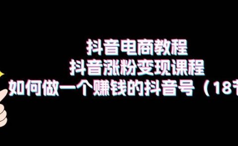 抖音电商教程：抖音涨粉变现课程：如何做一个赚钱的抖音号（18节）