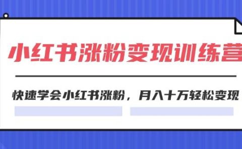 2024小红书涨粉变现训练营,快速学会小红书涨粉,月入十万轻松变现(40节)