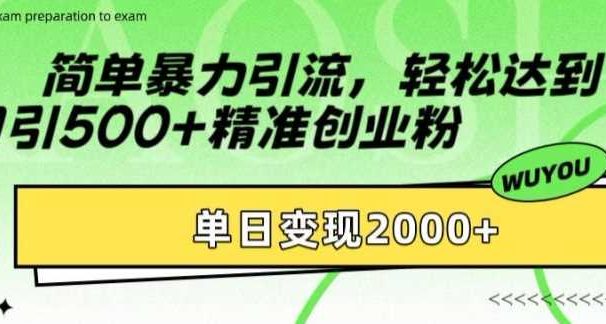 简单暴力引流轻松达到日引500+精准创业粉,单日变现2k【揭秘】