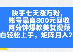 快手七天涨万粉,但账号最高800元回收。两分钟一个爆款美女视频,小白秒上手
