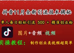 抖音11月全新引流技术,图片+视频 就能轻松制作创业类视频,单人每日轻松引流500+精准创业粉