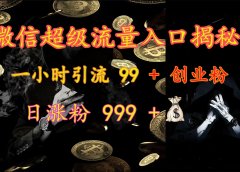 微信超级流量入口揭秘:一小时引流 99 + 创业粉,日涨粉 999 +【揭秘】