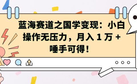 蓝海赛道之国学变现：小白操作无压力，月入 1 万 + 唾手可得！