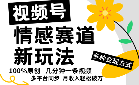 视频号情感赛道全新玩法,日入500+,5分钟一条原创视频,操作简单易上手,