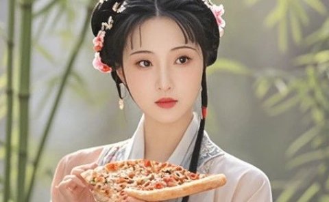 豆包最新更新,输入一句话P图,给林黛玉换金发、让林黛玉吃披萨,完全免费使用!