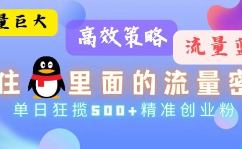 流量蓝海,抓住QQ里面的流量密码!高效策略,流量巨大,实操单日狂揽500+精准创业粉